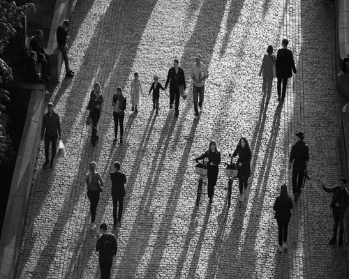 Person walking comfortably on a modern city street